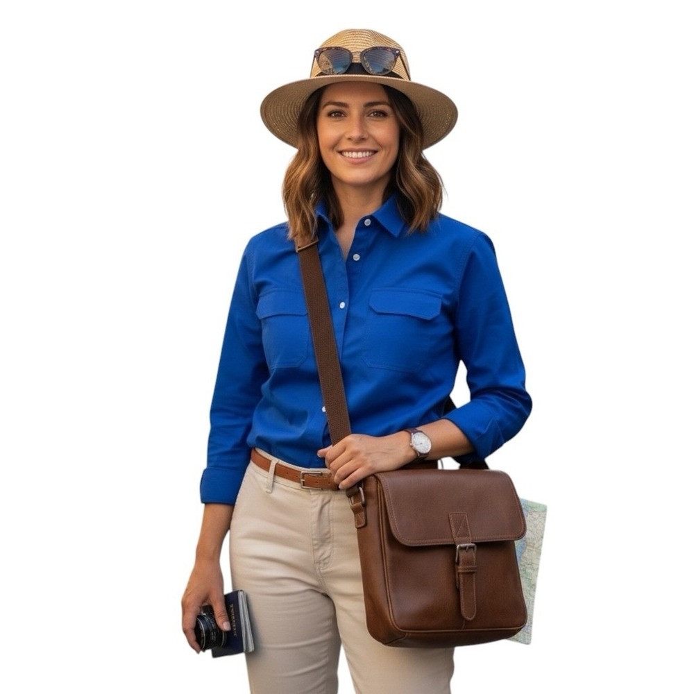 TravelSmith Royal Blue Wrinkle Resistant Travel Shirt Womens Large Button Front